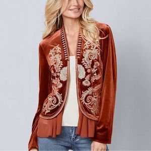 Venus Sienna Velvet Embroidered Jacket Orange Size S